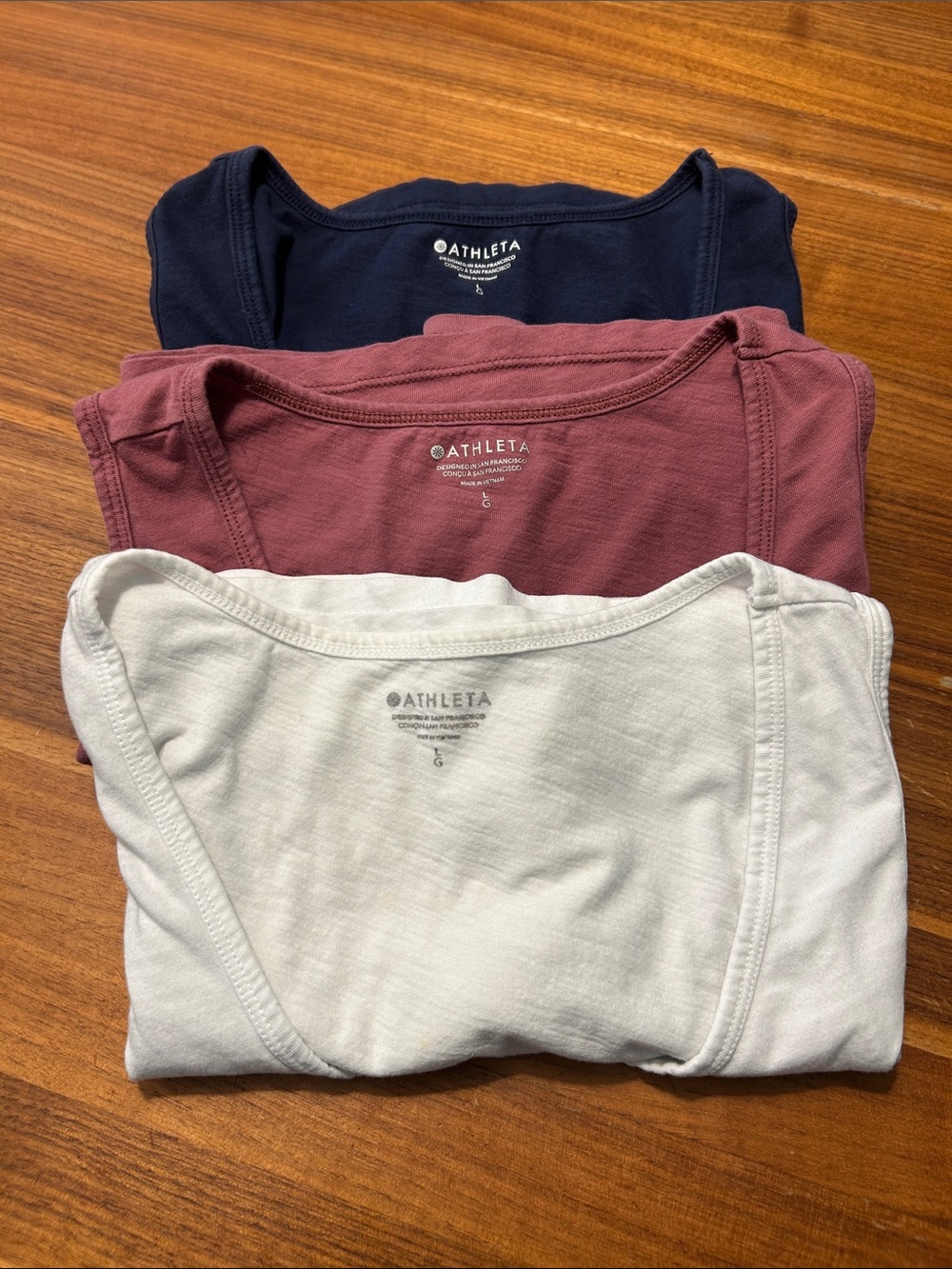 Athleta 3 Tank Bundle - White,
Raspberry and Navy Scoop Neck Cotton Tank - Sz